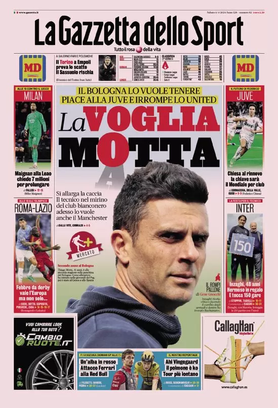 Prima pagina La Gazzetta dello Sport (6 aprile 2024)
